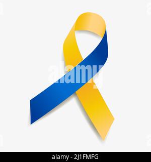 Yellow and Blue ribbon awareness Cushing, Down Syndrome. Isolated on white background. Vector illustration. Stock Vector