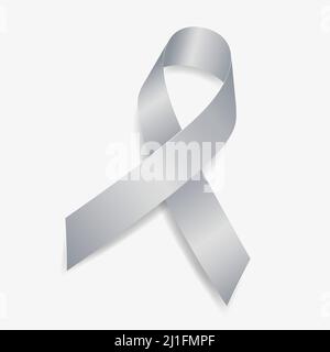 Silver ribbon awareness Brain Disabilities, Disabled Children, Encephalitis, Parkinson's Disease, Schizophrenia. Isolated on white background. Vector Stock Vector