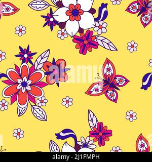 Seamless pattern with simple flowers. Floral print hippie 60s Stock Vector