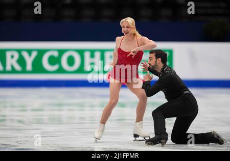 Sud de France Arena, Montpellier, France. 25th Mar, 2022. Olivia Smart and Adrian Diaz from Spain during Pairs Ice Dance, World Figure Skating Championship at Sud de France Arena, Montpellier, France. Kim Price/CSM/Alamy Live News Stock Photo