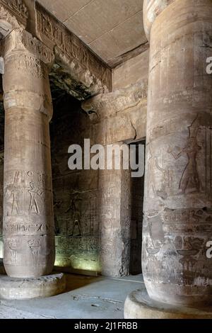 Pillars in the Second Hypostyle Hall in the Great Temple of Abydos, Egypt Stock Photo