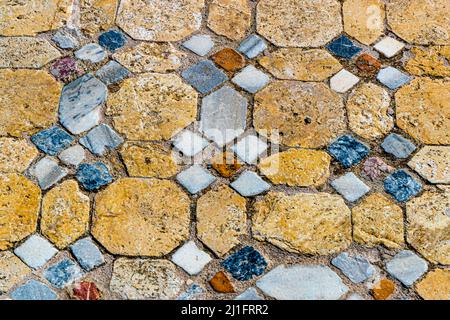 Floor tiles in the ruins of Salamis. Yeni Boğaziçi, Turkish Republic of Northern Cyprus (TRNC) Stock Photo