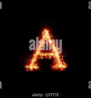 Letter A burning in fire, digital art isolated on black background, a letter from alphabet set Stock Photo