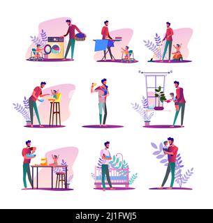 A vector illustration of man doing laundry in the laundry room Stock ...