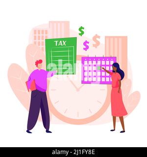 People paying tax landing page. Calendar, schedule, time, deadline. Business concept. Vector illustration for topics like income, budget, accounting Stock Vector