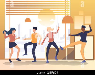 People dancing at home. Office party, friends, having fun. Party concept. Vector illustration for website design, poster, invitation Stock Vector