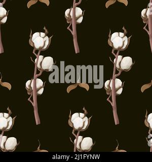 Seamless pattern with dried cotton flowers. Vector. Stock Vector