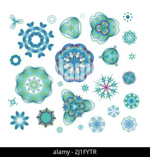 Blue  round ornament pattern. Hand drawn background. Stock Vector