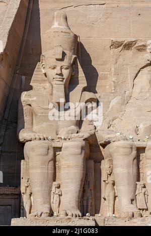 Statues of Ramses II at The Great Temple of Abu Simbel Stock Photo