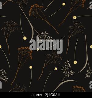 Seamless pattern with dried autmn flowers. Vector. Stock Vector