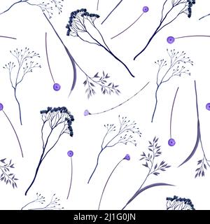 Seamless pattern with dried autmn flowers. Vector. Stock Vector