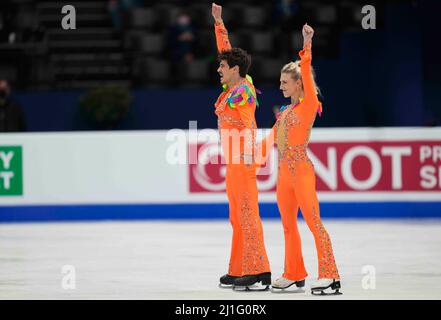 Sud de France Arena, Montpellier, France. 25th Mar, 2022. Piper Gilles and Paul Poirier from Canada during Pairs Ice Dance, World Figure Skating Championship at Sud de France Arena, Montpellier, France. Kim Price/CSM/Alamy Live News Stock Photo