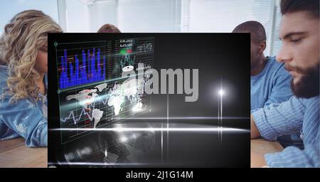 Composition of screen with digital data processing over business people Stock Photo
