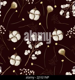 Seamless pattern with dried autmn flowers. Vector. Stock Vector
