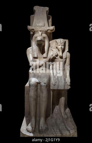 Statue of the crocodile-headed deity, Sobek, and Amenhotep III, Luxor Museum Stock Photo