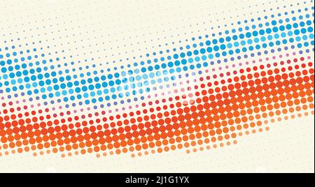Abstract halftone blue and red wave on very light yellow background. Vector graphic retro pattern. CMYK colors Stock Vector