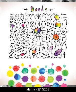 Colorful watercolor vector arrows. Vector design elements isolated on white background Stock Vector