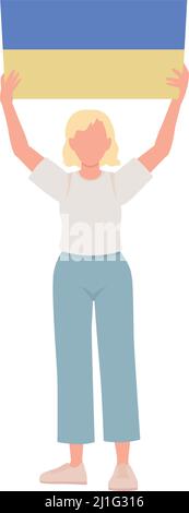 Lady holding Ukrainian flag semi flat color vector character Stock Vector