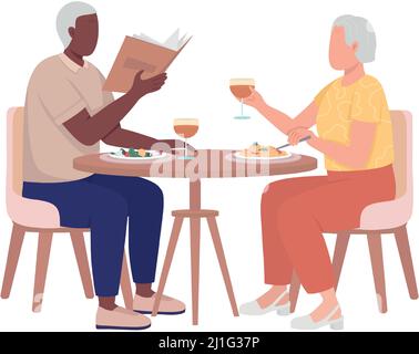 Elderly couple having dinner together semi flat color vector characters Stock Vector
