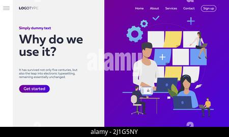 Business people planning work tasks, sample text. Reminder, scheduling, teamwork concept. Presentation slide template. Vector illustration can be used Stock Vector