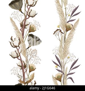 Seamless pattern with dried autmn flowers. Vector. Stock Vector