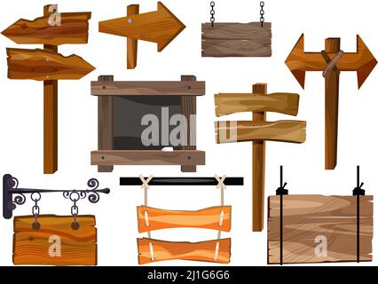 Wooden signs set illustration. Different wooden pointers on white background. Can be used for topics like bar, garden, country life Stock Vector