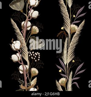 Seamless pattern with dried autmn flowers. Vector. Stock Vector