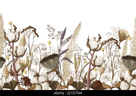 Border with dried autmn flowers. Vector. Stock Vector