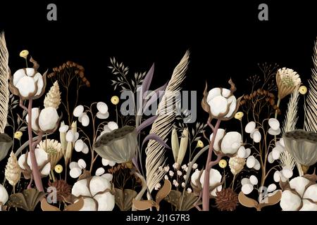 Border with dried autmn flowers. Vector. Stock Vector