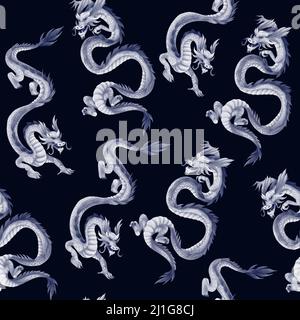 Seamless pattern with dragons. Oriental trendy print. Stock Vector