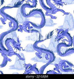 Seamless pattern with dragons. Oriental trendy print. Stock Vector