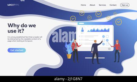 People answering online survey. Computer, poll, online test. Online survey concept. Vector illustration can be used for presentation slides, web pages Stock Vector