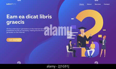 People using computers and studying at online school. Faq, online education, inquiry flat vector illustration. Search engine concept for banner, websi Stock Vector