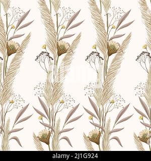 Seamless pattern with dried autmn flowers. Vector. Stock Vector