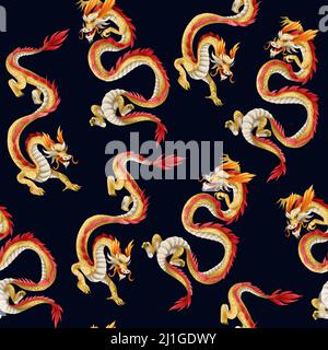 Seamless pattern with dragons. Oriental trendy print. Stock Vector