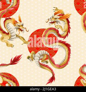 Seamless pattern with dragons. Oriental trendy print. Stock Vector