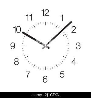 Watch dial isolated on white background. Classical black watch face with numbers and arrows, vector illustration. Stock Vector