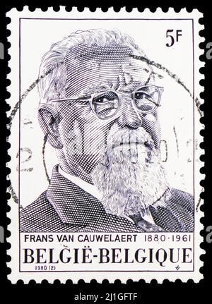 MOSCOW, RUSSIA - MARCH 10, 2022: Postage stamp printed in Belgium shows Frans Van Cauwelaert (1880-1961), circa 1980 Stock Photo