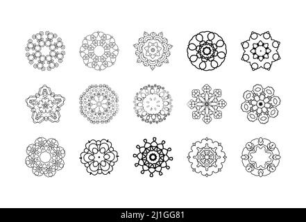 Vector geometric circular ornament set. Doodle art for coloring book. Round geometric ornaments set. Vector set mandalas. Stock Vector