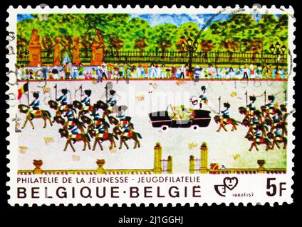 MOSCOW, RUSSIA - MARCH 10, 2022: Postage stamp printed in Belgium shows Children Drawing, circa 1980 Stock Photo