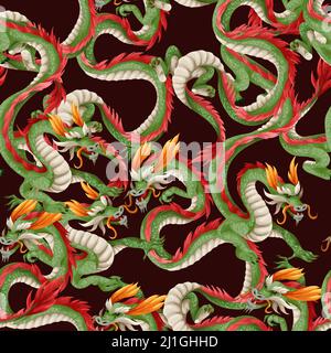 Seamless pattern with dragons. Oriental trendy print. Stock Vector