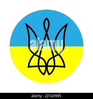 Emblem of Ukraine, trident, coat of arms icon, round sign,pictogram. One continuous line art drawing vector illustration of Emblem of Ukraine Stock Vector