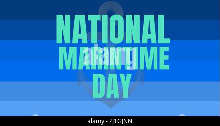 Digital composite image of world maritime day text over blue background with anchor Stock Photo