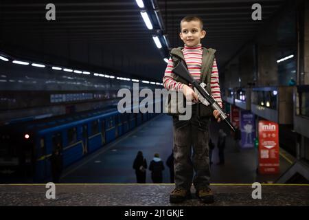 Kyiv, Ukraine. March 9, 2022. Toy LEGO Soldiers Of Second World War In  Uniform With Machine Guns, Weapons. Troops On White Background Top View.  War Military Exercises. Formations Of The Armed Forces.