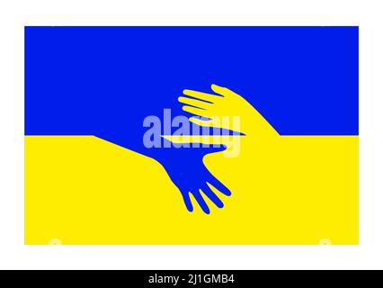 Flag of Ukraine and two hands. A symbol of freedom and unity, help for the people of Ukraine. Stock Vector