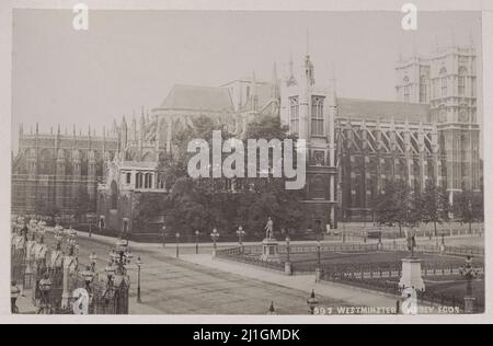 Exterior of Westminster Abbey and St. Margaret's Church in London. Great Britain. By Francis Godolphin Osbourne Stuart, 1878-1890 Westminster Abbey is Stock Photo
