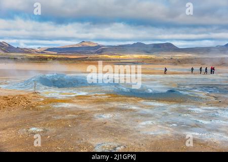 Fumarole field in Namafjall geothermal zone Iceland. Famous tourist attraction Stock Photo