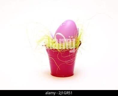 Easter eggs and chickens on white isolated background Stock Photo
