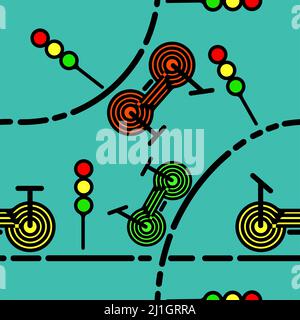 Road bike, Bicycles seamless pattern wallpaper on blue background, Simple icon flat design, Vector illustration Stock Vector