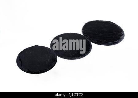 3 black stone tiles, empty space for product photography Stock Photo